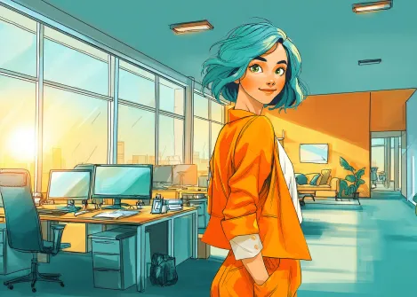 Illustration, personnage Hodemy dans un bureau open space